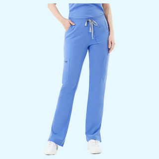 blue medical scrub pants for women in ceil blue color with straight legs and multiple pockets