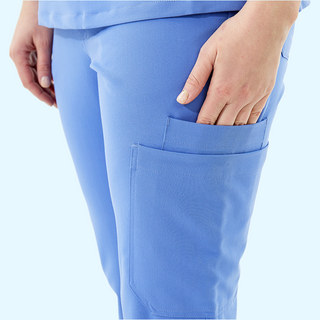 blue medical scrub pants for women in ceil blue color with straight legs and multiple pockets