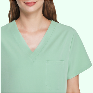 light green short sleeve medical scrub top with one chest pocket 