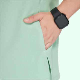 light green medical scrub top side hand pocket 