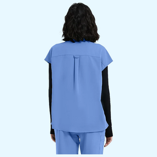 ceil blue scrub top high neck woman back