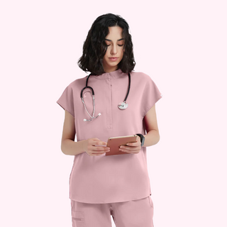 pink scrub top woman high neck