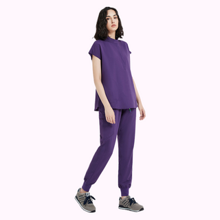 purpe scrub top women's high neck